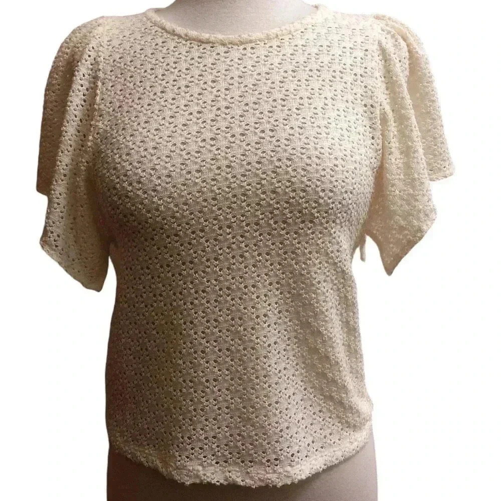 Madewell Texture & Thread Eyelet Flutter Sleeve Top